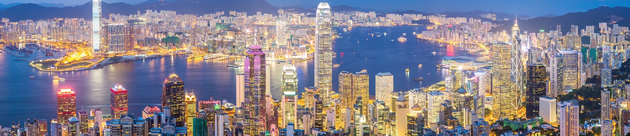 Hong Kong Skyline at Dusk Panorama