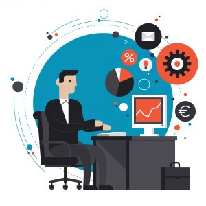 Businessman in the office flat illustration